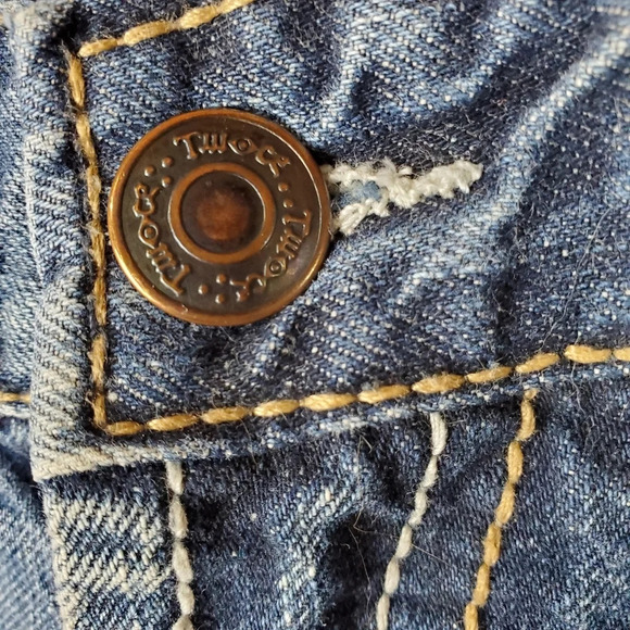Mens Jeans  Relaxed Straight Leg 34W x 32L Whiskered Flap Pocket Twice Brand - Picture 6 of 11